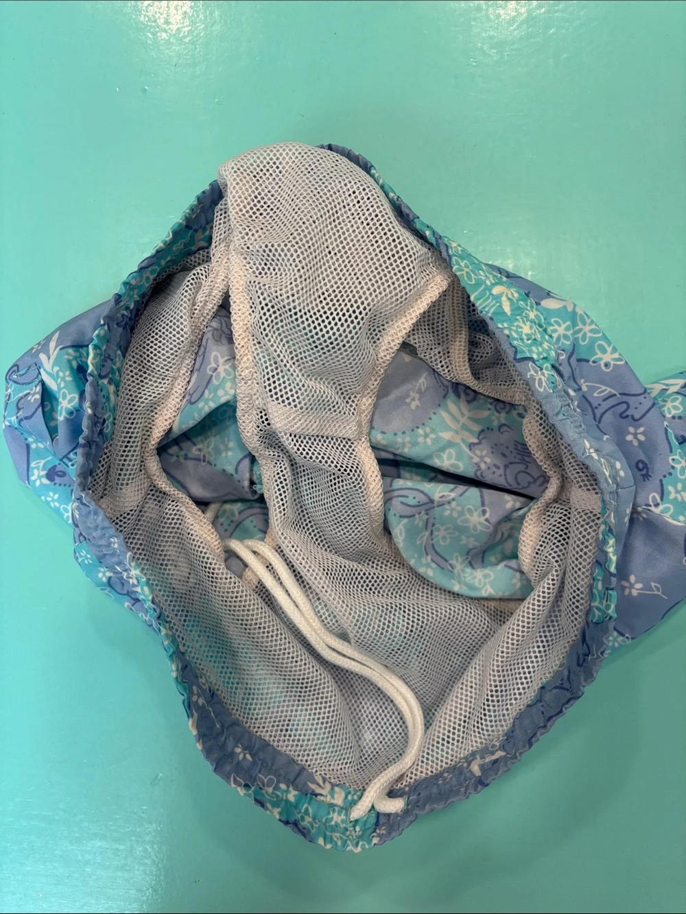 Lilly Pulitzer Blue & Mint Floral Swim Trunks with White Drawstring